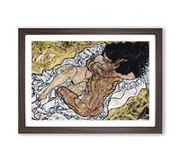 Egon Schiele Pair Embracing Framed Print | A2 Walnut Framed Wall Art | Ready to Hang | Modern Nature Picture | Living Room Bedroom Lounge Office