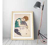 Egon Schiele Seated Woman With Legs Framed Wall Art Picture Print - A2 - Light Oak Frame