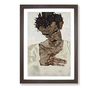 Egon Schiele Self Portrait (5) Framed Print | A2 Walnut Framed Wall Art | Ready to Hang | Modern Nature Picture | Living Room Bedroom Lounge Office