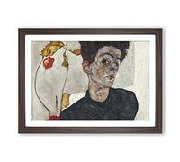 Egon Schiele Self Portrait (6) Framed Print | A2 Walnut Framed Wall Art | Ready to Hang | Modern Nature Picture | Living Room Bedroom Lounge Office