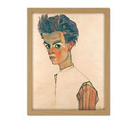 Egon Schiele Self Portrait With Striped Shirt Large Framed Art Print Poster Wall Decor 18x24