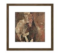 Egon Schiele Self Seer II Death Man Painting 8X8 Inch Square Wooden Framed Wall Art Print Picture with Mount Artery8 Brown One Size