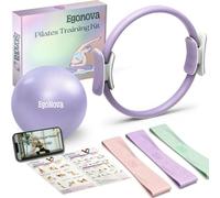 EgoNova Pilates Ring Set: 35cm Magic Circle, Mini Ball & Resistance Bands (15/25/35 lbs) for Strength, Flexibility, Stability & Toning (Violet-Essential)