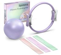 EgoNova Pilates Ring Set: 35cm Magic Circle with Dual Padded Handles, Pilates Mini Ball, and Resistance Bands (15, 25, 35 lbs) for Strength, Flexibility, Stability, and Body Toning