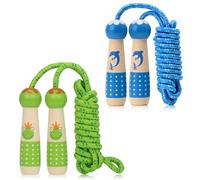EGOSKY Jump Rope for Kids 2 Pack, 7.2ft Children Adjustable Cotton Skipping Rope with Wooden Handle for Boys Girls Fitness Outdoor Activity(Green+Blue)