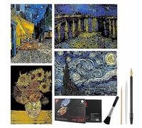 EGOSKY Scratch Painting, Van Gogh Scratch Art Rainbow Paper A4 for Adults and Kids, DIY Art Craft Night View Scratchboard