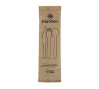 EGreen Individually Kraft Wrapped 4-in-1 Wooden Cutlery Set (Pack of 250)