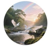 Egret 1000 Piece Round Puzzle Medium Difficulty Suitable for All Ages Brain Development Creative Thinking Family Bonding Bird Gift Idea Wall Display Collectible Art 1000pcs (67.5x67.5cm)