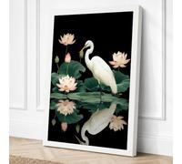Egret Among Lotus Japandi Canvas Wall Art Print 24x16 Inch (61 x 41 cm)