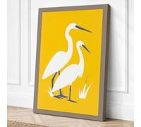 Egret at Rest Mid-Century Canvas Wall Art Print 24x16 Inch (61 x 41 cm)