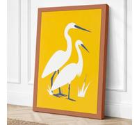 Egret at Rest Mid Century Canvas Wall Art Print 36x24 Inch
