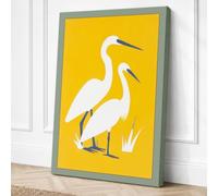 Egret at Rest Mid-Century Canvas Wall Art Print 36x24 Inch (91 x 61 cm)