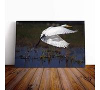Egret Bird Canvas Print | Gallery Wrapped 30mm Frame Wall Art | 20x14 inches | Ready to Hang | Modern Animals Picture | Living Room Bedroom Lounge Office