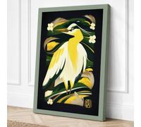 Egret in Bloom Art Deco Canvas Wall Art Print 36x24 Inch (91 x 61 cm)