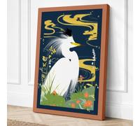 Egret in Golden Winds Japandi Canvas Wall Art Print 24x16 Inch (61 x 41 cm)