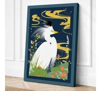 Egret in Golden Winds Japandi Canvas Wall Art Print 30x20 Inch (76 x 51 cm)