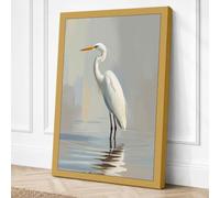 Egret in Still Water Coastal Canvas Wall Art Print 30x20 Inch (76 x 51 cm)