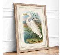 Egret in the Marshland Botanical Framed Wall Art Print A3 (42×29.7cm) Oak, Wall Decor for Living Room, Bedroom, Office & Home, Ready to Hang, Art Gift
