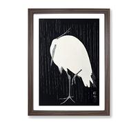 Egret In The Rain By Ohara Koson Asian Japanese Framed Print | A2 Walnut Framed Wall Art | Ready to Hang | Asian Landscape Picture | Living Room Bedroom Lounge Office