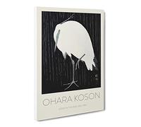 Egret In The Rain By Ohara Koson Canvas Print | Gallery Wrapped 30mm Frame Wall Art | 24x16 inches | Ready to Hang | Asian Landscape Picture | Living Room Bedroom Lounge Office