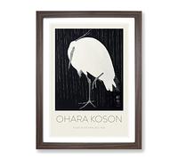 Egret In The Rain By Ohara Koson Exhibition Museum Asian Japanese Framed Print | A2 Walnut Framed Wall Art | Ready to Hang | Asian Landscape Picture | Living Room Bedroom Lounge Office