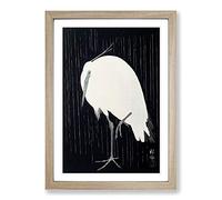 Egret in The Rain by Ohara Koson Framed Print | A2 Oak Framed Wall Art | Ready to Hang | Modern Landscape Picture | Living Room Bedroom Lounge Office
