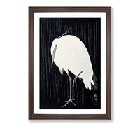 Egret in The Rain by Ohara Koson Framed Print | A2 Walnut Framed Wall Art | Ready to Hang | Modern Landscape Picture | Living Room Bedroom Lounge Office