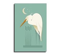 Egret in The Reeds, Retro Midcentury 1960s Illustration Print Poster - Bird Poster - Nature Print Canvas Art Poster Kids Room Decor 16x24inch(40x60cm)