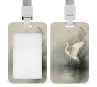 Egret Spreading Wings Above Water ID Badge Holder Retractable Clip Card Holder Card Protector Name Badge Name Tag for Work Office Doctor Nurse