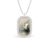Egret Spreading Wings Above Water Rectangle Pendant Necklace Silver Women Jewelry Alloy Keychain Tag Jewelry