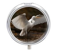 Egret Spreads Its Wings Pill Box Cute Round Pill Case Portable Medicine Tablet Vitamin Holder Organizer for Purse Pocket