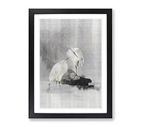 Egrets At The Waters Edge By Watanabe Seitei Asian Japanese Framed Wall Art Print, Ready to Hang Picture for Living Room Bedroom Home Office Décor, Black A2 (64 x 46 cm)