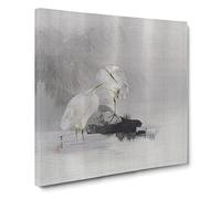Egrets at the Waters Edge by Watanabe Seitei Canvas Print | Gallery Wrapped 30mm Frame Wall Art | 20x20 inches | Ready to Hang | Asian Picture | Living Room Bedroom Lounge Office