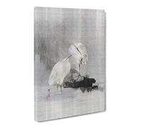 Egrets At The Waters Edge By Watanabe Seitei Canvas Print | Gallery Wrapped 30mm Frame Wall Art | 24x16 inches | Ready to Hang | Asian Picture | Living Room Bedroom Lounge Office