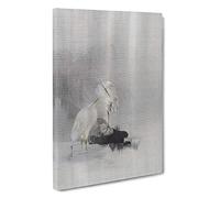 Egrets at The Waters Edge by Watanabe Seitei Painting Canvas Print | Gallery Wrapped 30mm Frame Wall Art | 30x20 inches | Ready to Hang | Contemporary Picture | Living Room Bedroom Lounge Office
