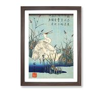 Egrets By Utagawa Hiroshige Asian Japanese Framed Print | A4 Walnut Framed Wall Art | Ready to Hang | Asian Nature Picture | Living Room Bedroom Lounge Office