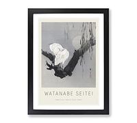Egrets In A Tree At Night By Watanabe Seitei Exhibition Museum Asian Japanese Framed Print | A3 Black Framed Wall Art | Ready to Hang | Asian Floral Picture | Living Room Bedroom Lounge Office