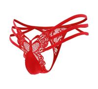 Egrodia Men Sissy Triple Strappy Butterfly Lace Thong & G-String-Red