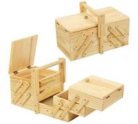 EGT Cantilever Wooden Sewing Storage Box with Hinged Lid - Medium Size