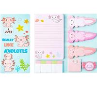 EGuangwiua 550 Sheets Cartoon Axolotl Paper Sticky Notes Set Cute Pink Mexican Walking Fish Shaped Self-Stick Writing Memo Animal Tabs Page Maker for Kids Student Reward Birthday Gift Office Supplie