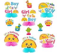 EGuangwiua Gender Reveal Honeycomb Centerpieces - 12Pcs Mexican Taco Bout A Baby Gender Reveal Party Honeycomb Table Centerpiece Decor Cinco De Mayo Fiesta Table Topper Newborn Baby Boy or Girl He She
