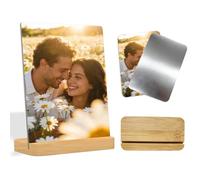 EGUEGU Custom Metal Photo Prints, Personalized Photo Bamboo Base Tabletop | HD picture frame, smooth metal surface, durable standing support, diy gifts for home wall bedroom office decor