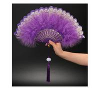Egurs Feather Fan with Tassel Vintage Embroidered Flower Marabou Feather Fan Handheld Folding Fan for 20s Vintage Gatsby Party Wedding Halloween Dancing Show Tea Party Costume Decoration Purple