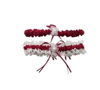 Egurs Lace Wedding Legs Garters Bride Stretch Garter Set with Pearl Bow-tie Garters for Women Girls Burgundy
