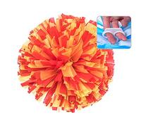 Egurs Pack of 2 Cheerleader Pom Poms with Ring Cheerleader Pompoms Hand Flowers Round Dance Cheer Poms for Children Adults Sports Competition Holiday Celebrations Dance Party Team Ghost Yellow + Red