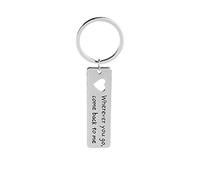 Egurs Silver Tone Keychain ”Wherever You Go, Come Back to Me”Key Ring for Wife Husband Boyfriend Girlfriend Gift