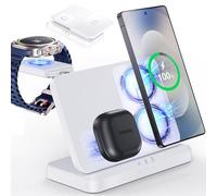 EGV Wireless Charger for Samsung - 3 in 1 Wireless Charging Station for Galaxy S25 Ultra S24 S23, Z Fold Flip 7/6, Detachable Watch Charger for Galaxy Ultra 8/7, Foldable, No Adapter, White