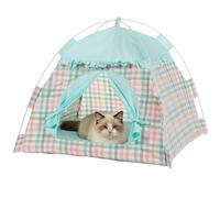 EGWQE3D Foldable Cat Tent for Indoor & Outdoor Use - Features Breathable Mesh Fabric and a Stylish Denim Plaid Pattern | Perfect as Cat Tents, Cat House, or Puppy Tent