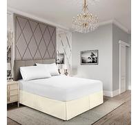 EGYLIN Valance Sheet Super King 180X200 Base Bed Skirts 14" Drop Easy Wrap Around Elastic Bed Skirt Soft Egyptian Cotton Pleated Valance Base Sheet Fits Under Mattress & Down to the Floor, Ivory