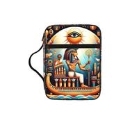 Egypt-Ankh-God-Eye Bible Cover Case with Handle, Water-Resistant Oxford Fabric Bible Bag Organizer with Zipper Pockets for Church
